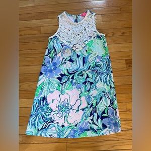 Lilly Pulitzer Party Thyme Lace Crochet Neck Soft Shift Nala Dress 00 Euc